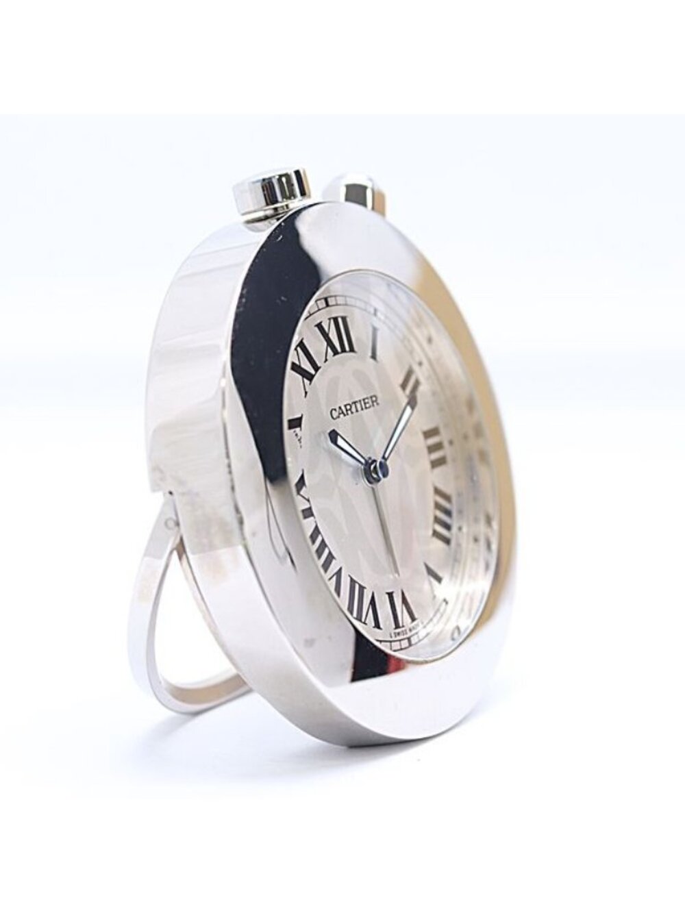 ★SOLD★ Cartier Travel Clock Quartz Silver Dial Table - Picture 2 of 4